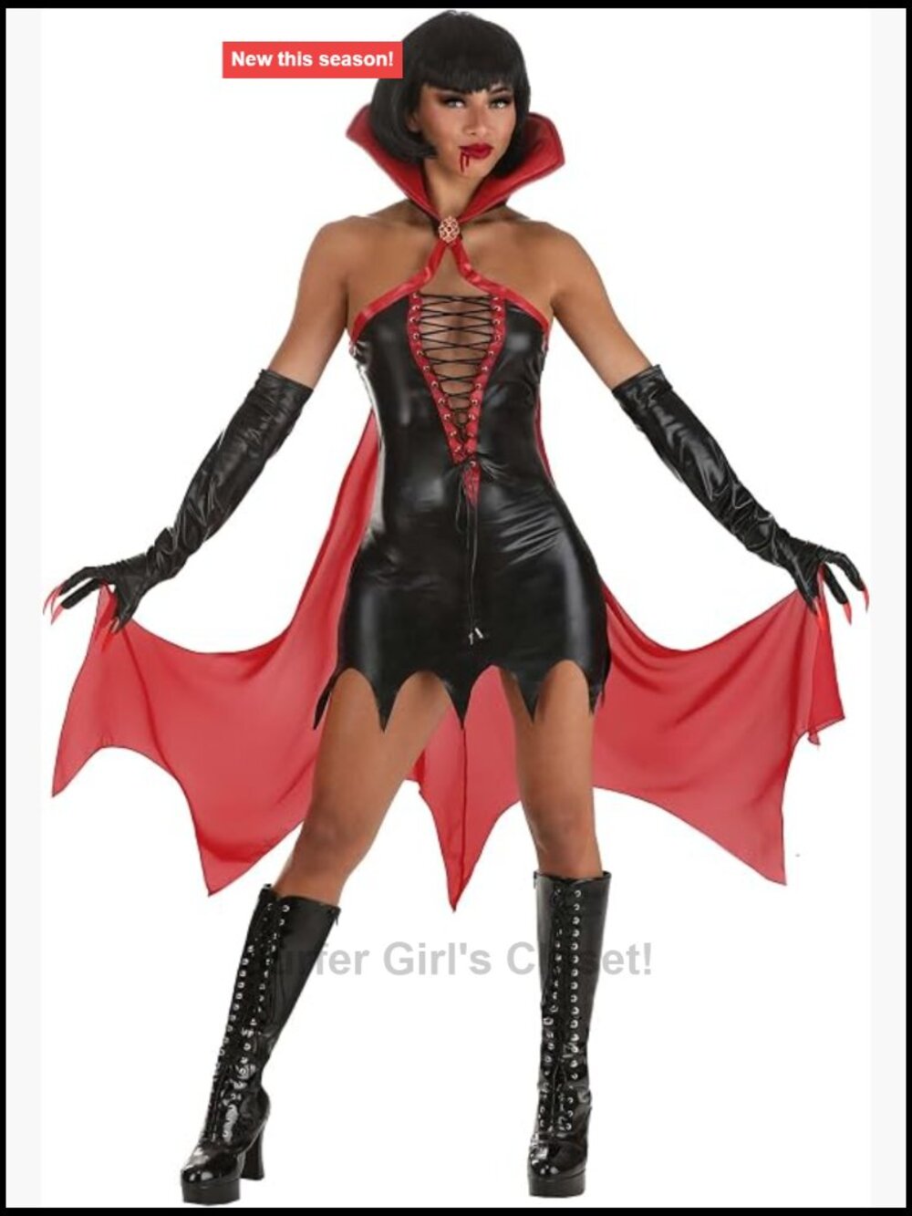 Women's Vampire Costume Winged Dress with Attached Cape and Gloves
